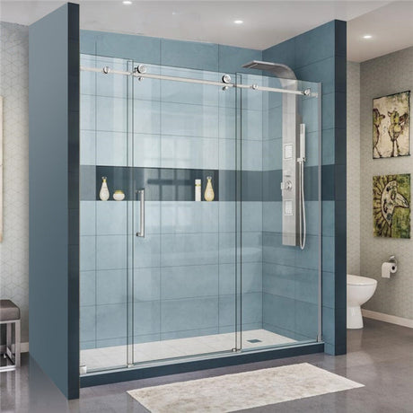 2000-2500Mm Shower Screen Wall To Sliding Door Chrome Stainless Steel Frameless 3 Panels