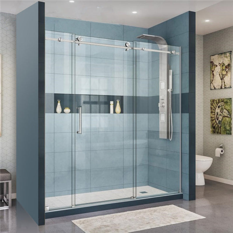 2000-2500Mm Shower Screen Wall To Sliding Door Chrome Stainless Steel Frameless 3 Panels