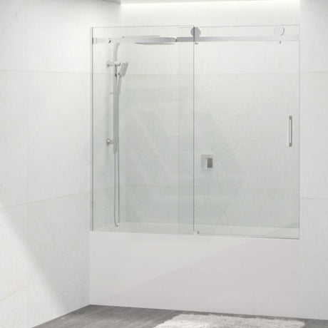 1450-1800X1600Mm Bathtub Shower Screen Wall To Sliding Frameless Square Handle Chrome