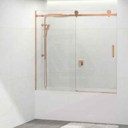 1450-1800X1600Mm Bathtub Sliding Shower Screen Wall To Frameless Square Handle Rose Gold