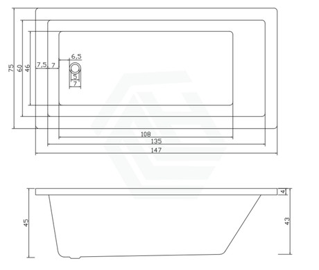 1470/1690Mm Square Drop In Bathtub Acrylic Gloss White Built Shower Bath 1470Mm