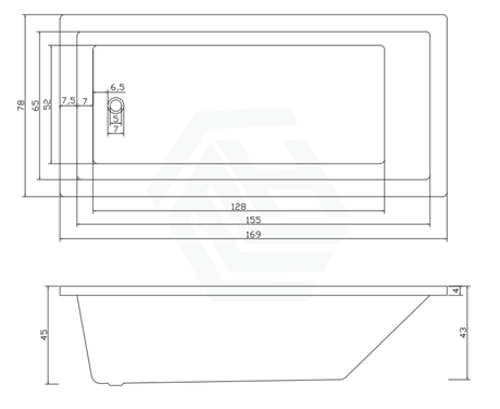 1470/1690Mm Square Drop In Bathtub Acrylic Gloss White Built Shower Bath 1690Mm