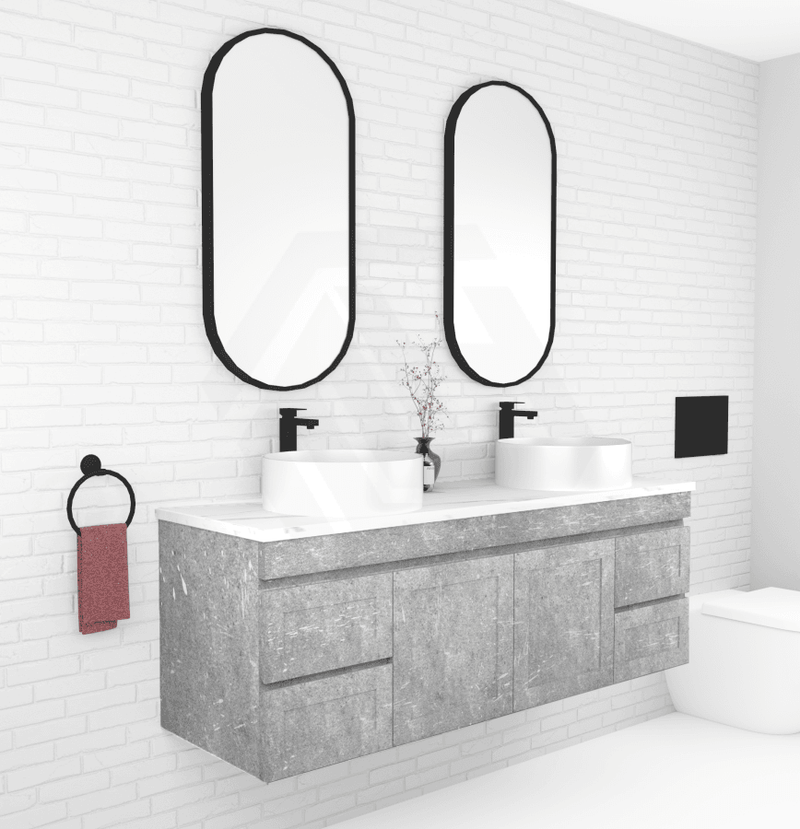 600-1500Mm Boston Plywood Wall Hung Bathroom Floating Vanity With Left / Right Drawers Concrete Grey