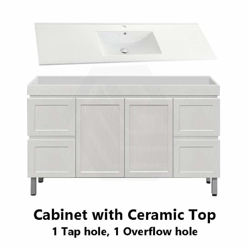 600-1500Mm Miami Freestanding With Legs Bathroom Vanity Matt White Shaker Hampton Style Left / Right