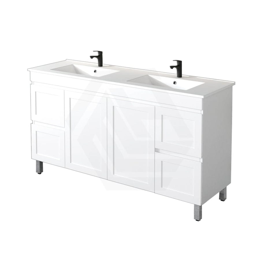 600-1500Mm Miami Freestanding With Legs Bathroom Vanity Matt White Shaker Hampton Style Left / Right