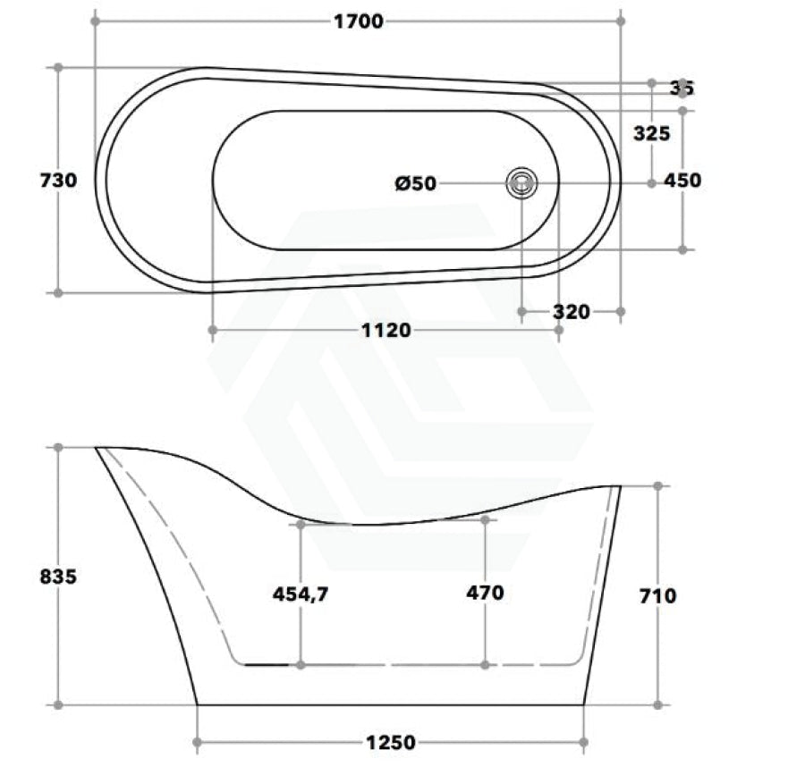 1485/1700Mm Bevel Freestanding Bathtub Acrylic Gloss White Special Shape No Overflow 1700Mm