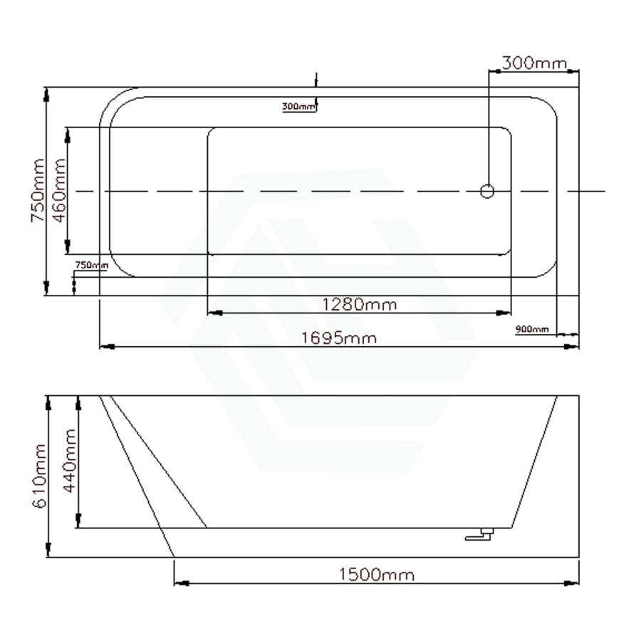 1490/1695Mm Avis Corner Back Bathtub Left Acrylic Gloss White No Overflow 1700Mm