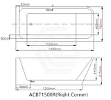 1490/1695Mm Avis Corner Back Bathtub Right Acrylic Gloss White No Overflow 1500Mm