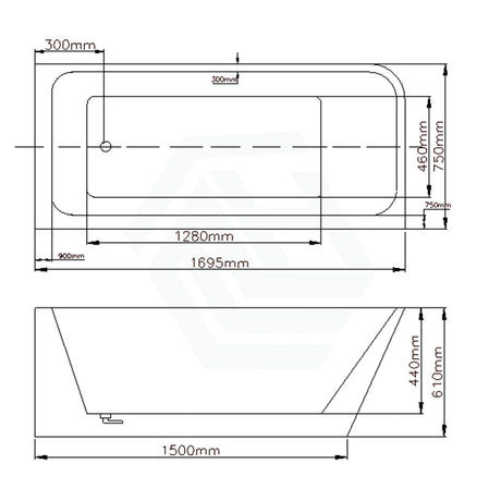 1490/1695Mm Avis Corner Back Bathtub Right Acrylic Gloss White No Overflow 1700Mm