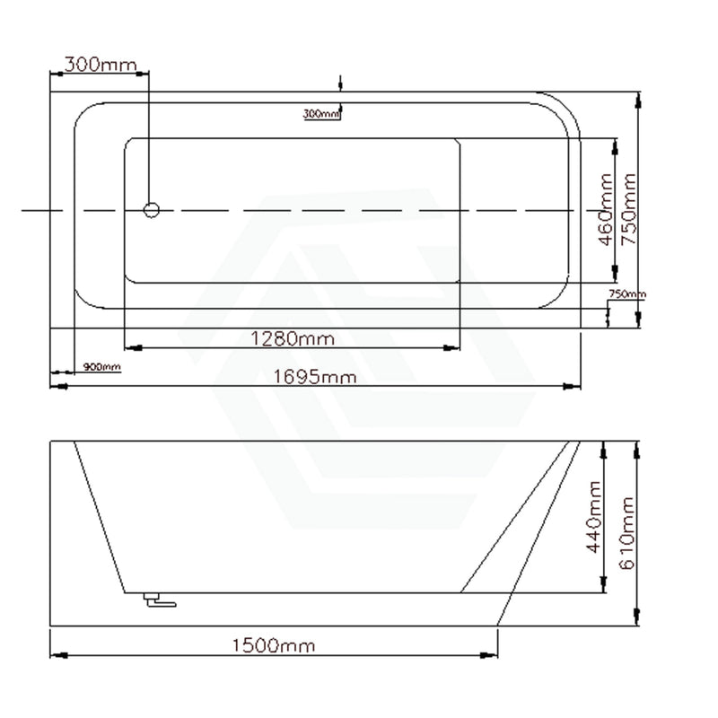 1490/1695Mm Avis Corner Back Bathtub Right Acrylic Gloss White No Overflow 1700Mm