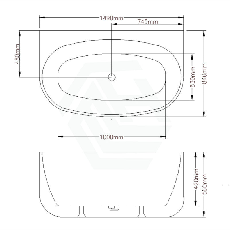 1490/1700Mm Ethen Bathtub Back To Wall Gloss White No Overflow 1490Mm