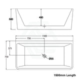 1500/1600/1700Mm Back To Wall Bathtub Acrylic Gloss White No Overflow 1575Mm Bathtubs