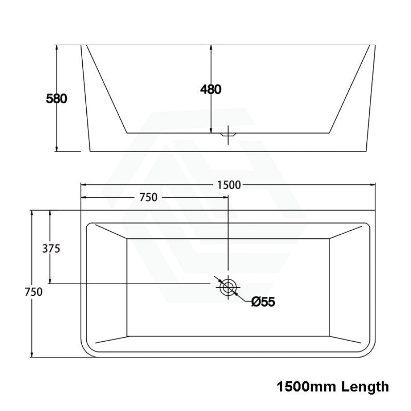 1500/1600/1700Mm Back To Wall Bathtub Acrylic Gloss White No Overflow 1575Mm Bathtubs