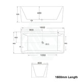 1500/1600/1700Mm Back To Wall Bathtub Freestanding Acrylic Gloss White No Overflow 1600Mm