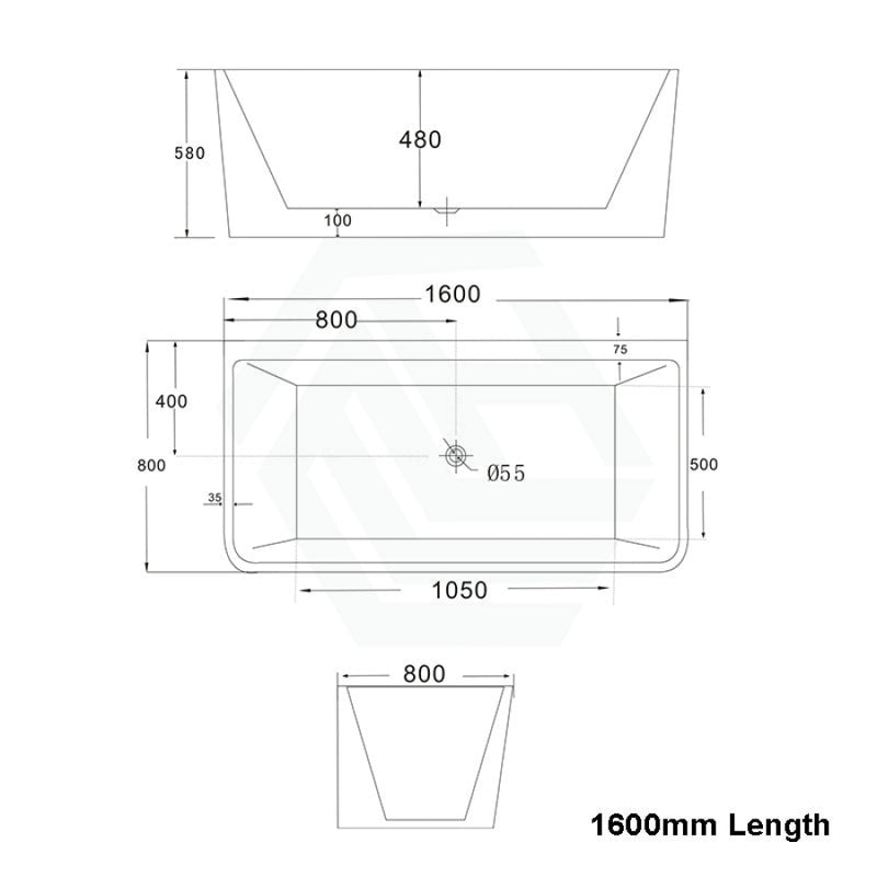 1500/1600/1700Mm Back To Wall Bathtub Freestanding Acrylic Gloss White No Overflow 1600Mm