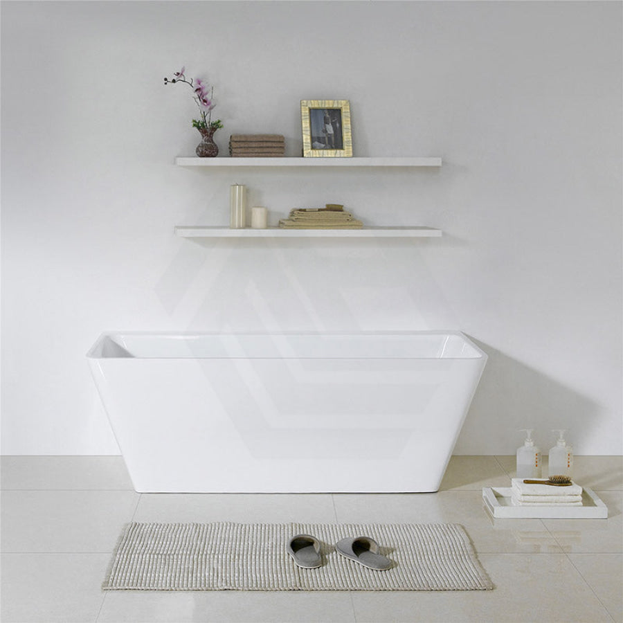 1500/1600/1700Mm Back To Wall Bathtub Freestanding Acrylic Gloss White No Overflow