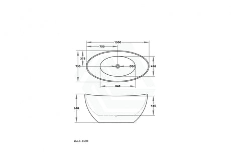 1500/1660Mm Evie Gloss Black & White Oval Freestanding Bathtub Acrylic No Overflow 1500Mm