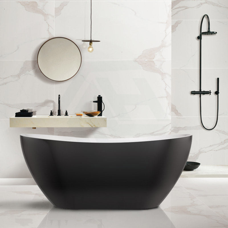 1500/1660Mm Evie Gloss Black & White Oval Freestanding Bathtub Acrylic No Overflow