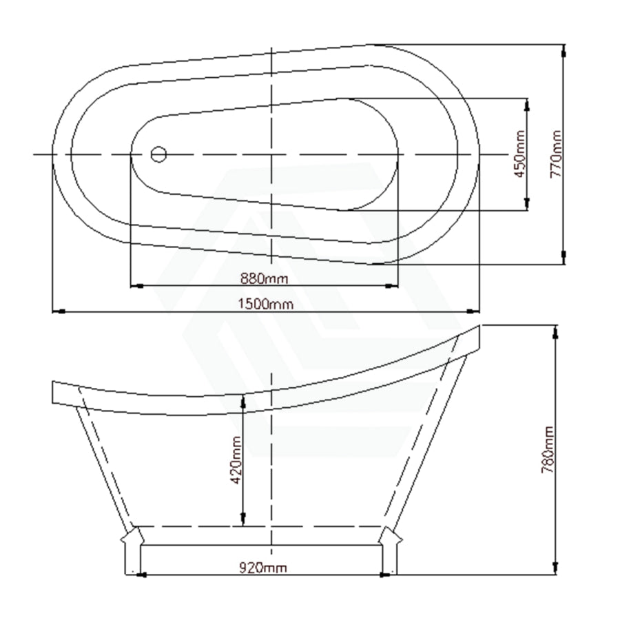 1500/1680Mm Espada White Exterior Chrome Clawfoot Feet Bathtub Freestanding Interior No Overflow