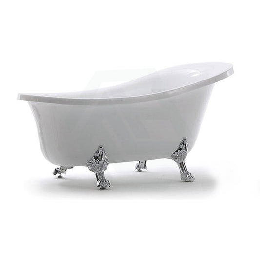 1500/1680Mm Espada White Exterior Chrome Clawfoot Feet Bathtub Freestanding Interior No Overflow