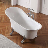 1500/1680Mm Espada White Exterior Chrome Clawfoot Feet Bathtub Freestanding Interior No Overflow