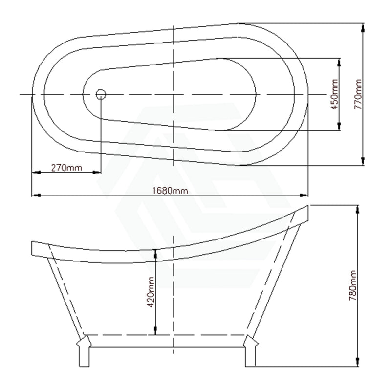 1500/1680Mm Espada White Exterior Chrome Clawfoot Feet Bathtub Freestanding Interior No Overflow