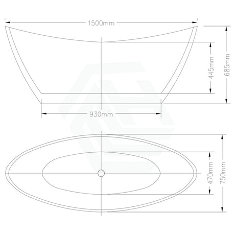 1500/1700Mm Aurora Bathtub Freestanding Acrylic Gloss White No Overflow 1500Mm