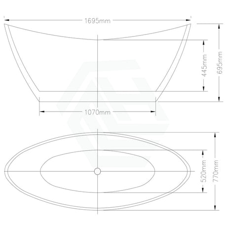 1500/1700Mm Aurora Bathtub Freestanding Acrylic Gloss White No Overflow 1700Mm