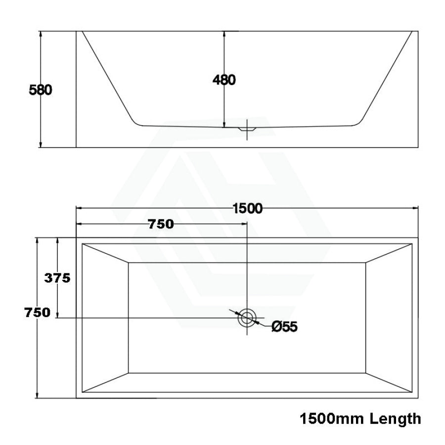 1500/1700Mm Bathtub Multi Fit Corner Back To Wall Freestanding Acrylic Gloss Black & White No