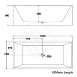 1500/1700Mm Bathtub Multi Fit Corner Back To Wall Freestanding Acrylic Gloss Black & White No