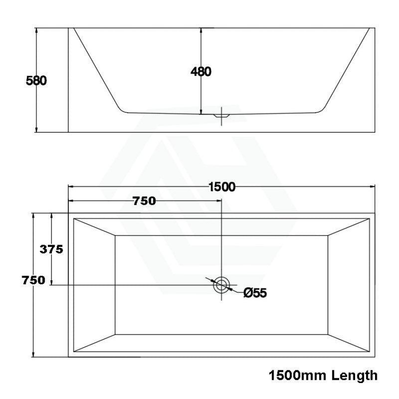 1500/1700Mm Bathtub Multi Fit Corner Back To Wall Freestanding Acrylic Gloss Black & White No