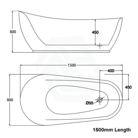 1500/1700Mm Bella Oval Bathtub Freestanding Acrylic Gloss White No Overflow 1500Mm