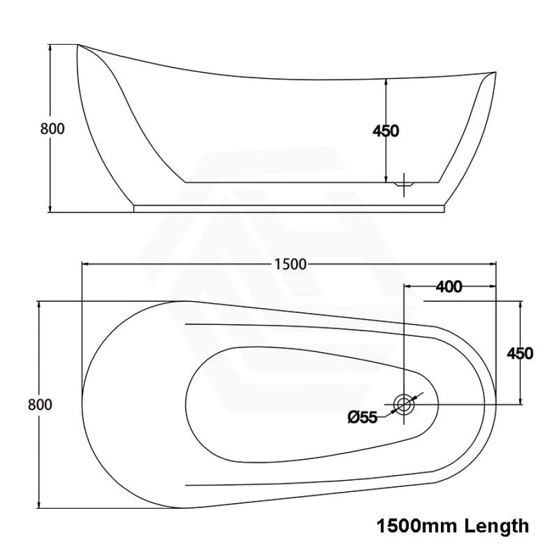 1500/1700Mm Bella Oval Bathtub Freestanding Acrylic Gloss White No Overflow 1500Mm