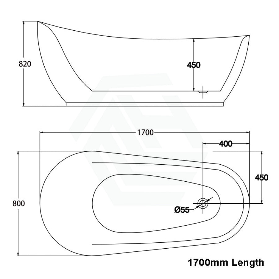 1500/1700Mm Bella Oval Bathtub Freestanding Acrylic Gloss White No Overflow 1700Mm