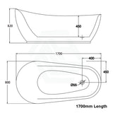 1500/1700Mm Bella Oval Bathtub Freestanding Acrylic Gloss White No Overflow 1700Mm