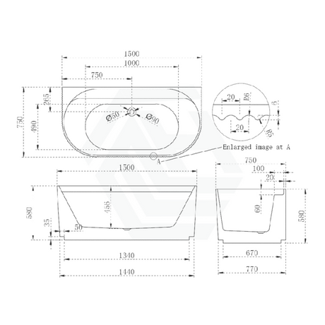 1500/1700Mm Cee Jay Waverly Fluted Back To Wall Bathtub Gloss White No Overflow 1500Mm Bathtubs