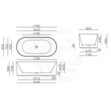 1500/1700Mm Ceto Ally Groove Oval Bathtub Freestanding Acrylic Gloss White No Overflow 1700Mm