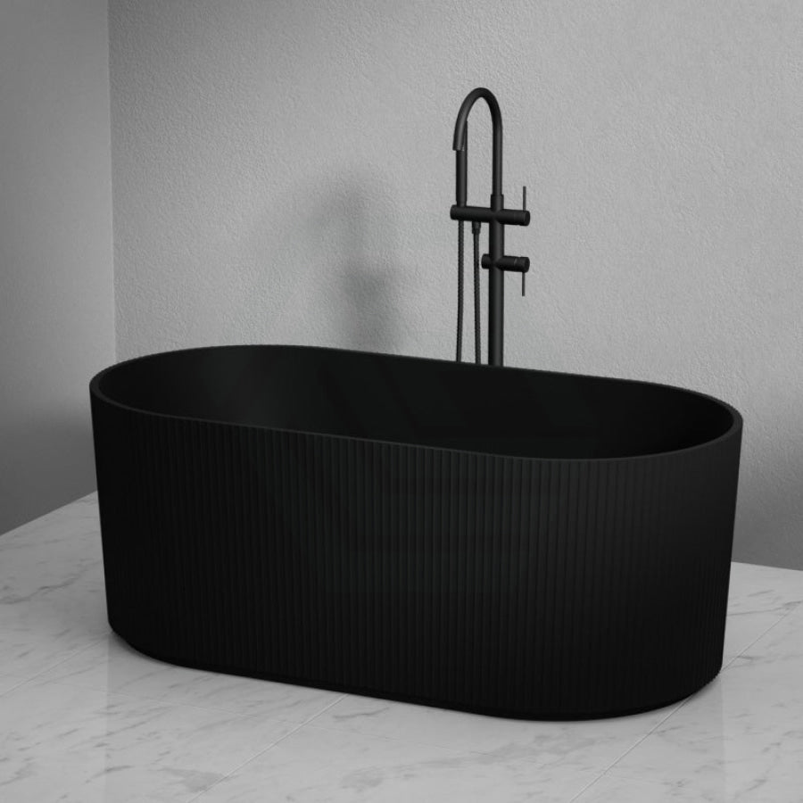 1500/1700Mm Ceto Ally Groove Oval Bathtub Freestanding Acrylic Matt Black No Overflow Bathtubs