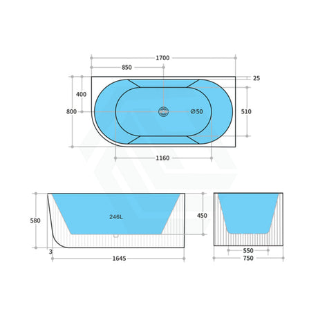 1500/1700Mm Ceto Capri Right Corner Back To Wall Bathtub Gloss White No Overflow 1700Mm Bathtubs