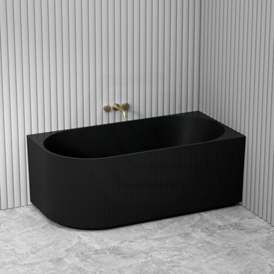 1500/1700Mm Ceto Capri Right Corner Back To Wall Bathtub Matt Black No Overflow Bathtubs