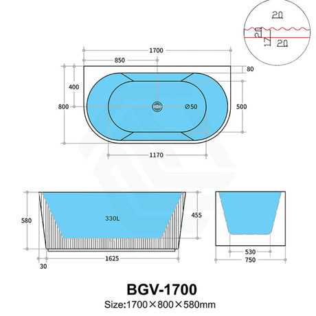 1500/1700Mm Ceto Back To Wall Bathtub Gloss White No Overflow 1700Mm Bathtubs