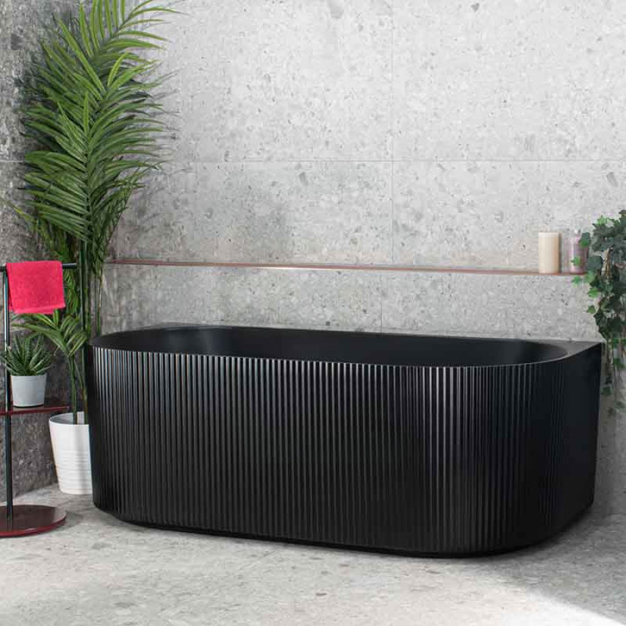 1500/1700Mm Ceto Fluted Back To Wall Bathtub Matt Black No Overflow To Bathtubs