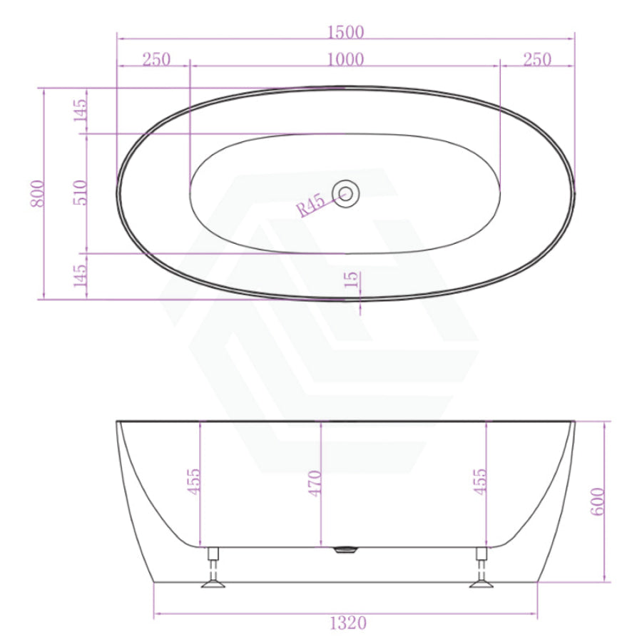 Delta Matt White Bathtub With Super Slim Edge 1500*800*600 (250L) Bathtubs