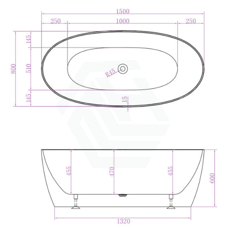 Delta Matt White Bathtub With Super Slim Edge 1500*800*600 (250L) Bathtubs