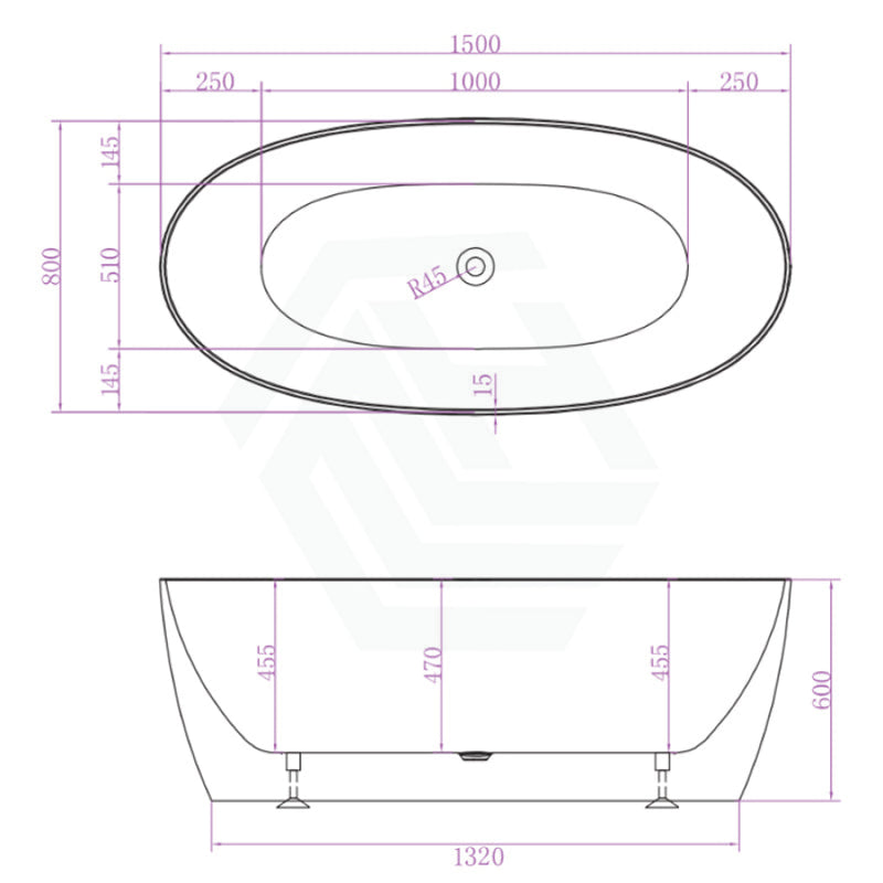 Delta Matt White Bathtub With Super Slim Edge 1500*800*600 (250L) Bathtubs