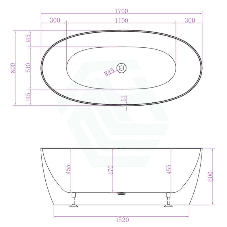 Delta Matt White Bathtub With Super Slim Edge 1700*800*600 (290L) Bathtubs