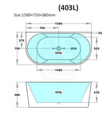 1500/1700Mm Elivia Gloss Black & White Back To Wall Bathtub No Overflow 1500Mm