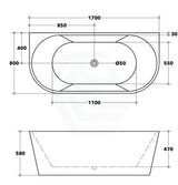 1500/1700Mm Elivia Gloss Black & White Back To Wall Bathtub No Overflow 1700Mm