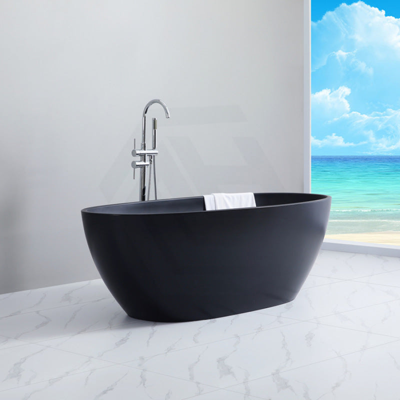 1500/1700Mm Full Matt Black Oval Bathtub Freestanding Acrylic No Overflow