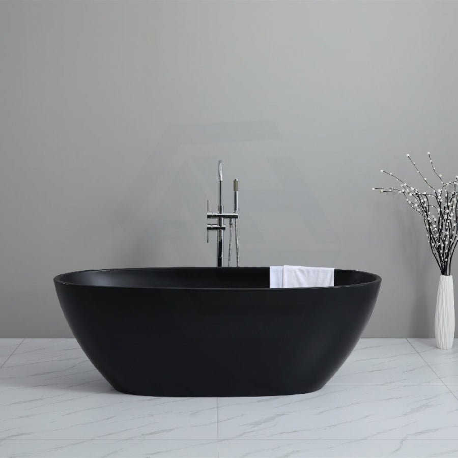 1500/1700Mm Full Matt Black Oval Bathtub Freestanding Acrylic No Overflow